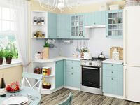 Небольшая угловая кухня в голубом и белом цвете Батайск